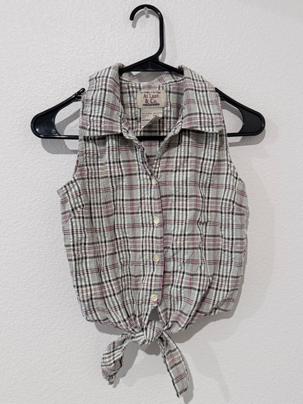 At Last & Co Plaid Tie Front Tank Vintage Style Western Festival Y2K Soft Grunge